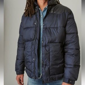 New Lucky Brand puffer coat Western Mixed Media Quilted Puffer Jacket